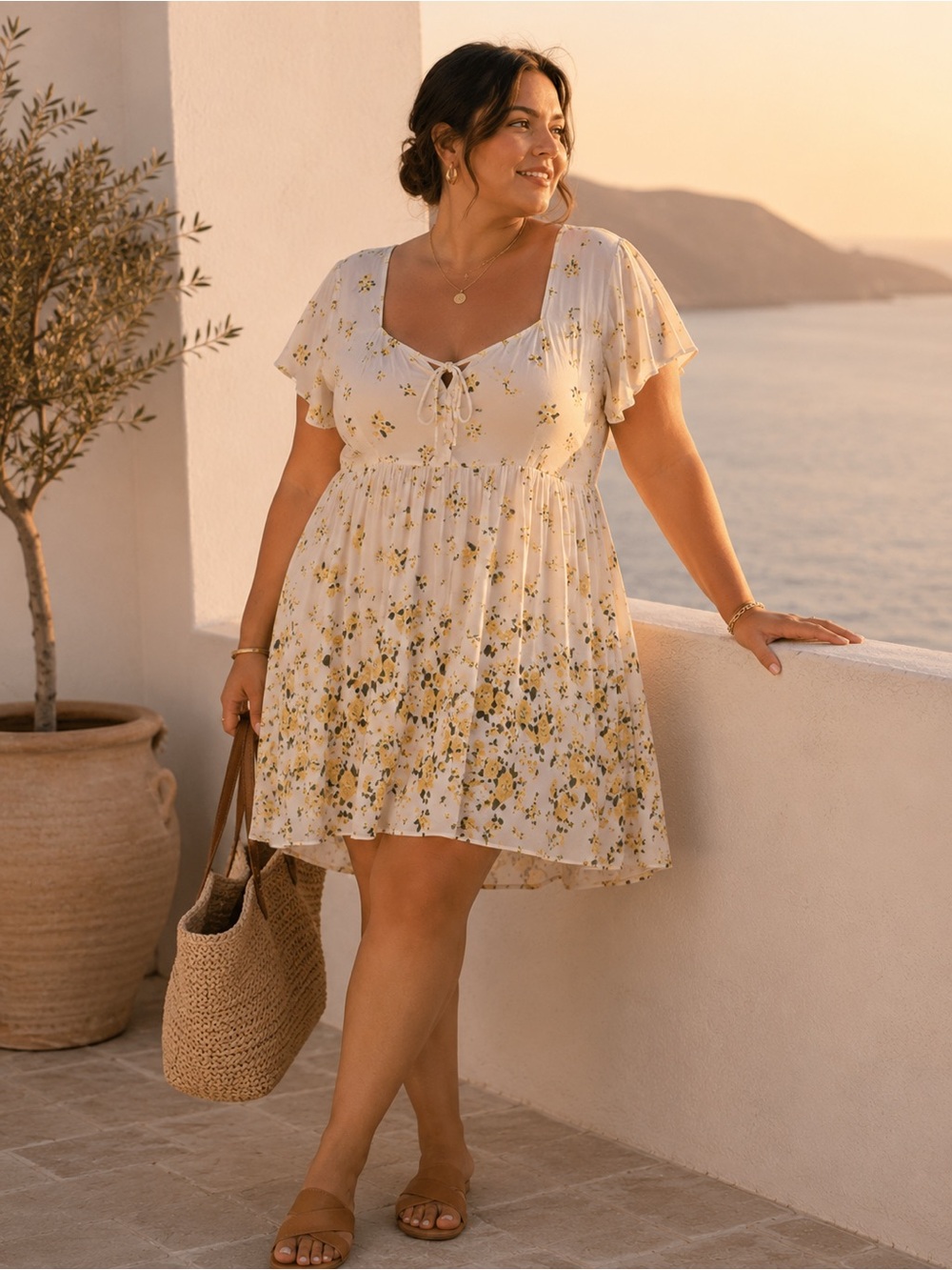 Torrid Floral Babydoll Dress Ivory Yellow Size 3 Cottagecore Boho Plus Summer
